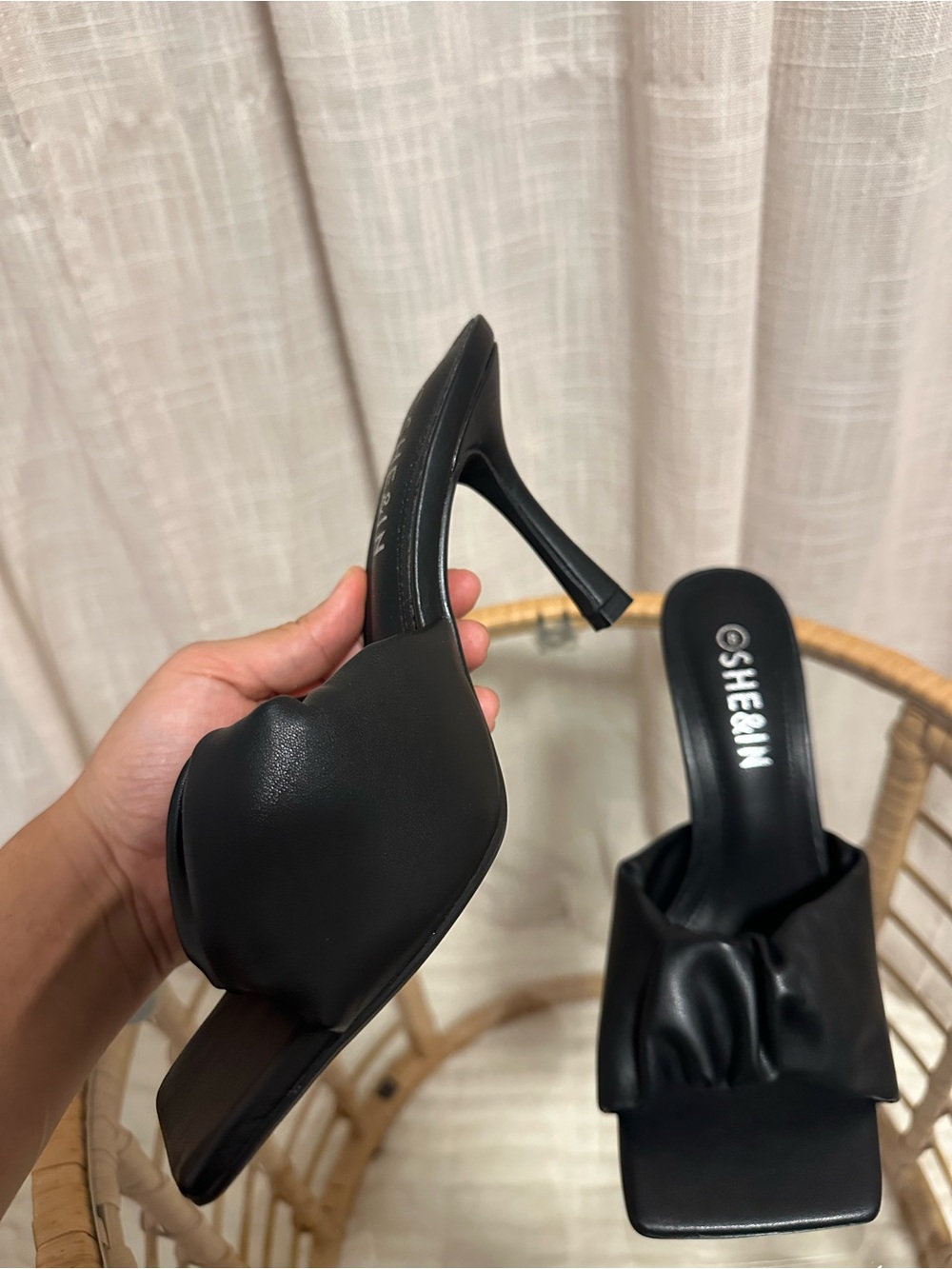 SHEIN Black Ruched Square-Toe Kitten Heels - Picture 3 of 7